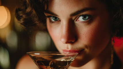 Close Up of an Elegant Woman Drinking a Martini