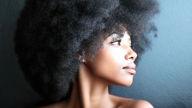 Thoughtful African woman with natural curly hair