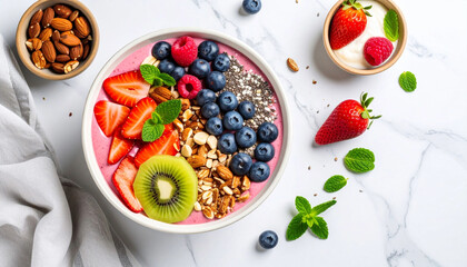 Delicious and Nutritious Smoothie Bowl with Fresh Fruits and Nuts