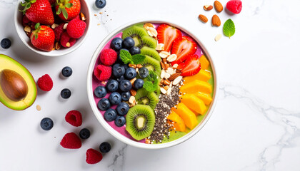 Delicious and Nutritious Smoothie Bowl with Fresh Fruits and Nuts
