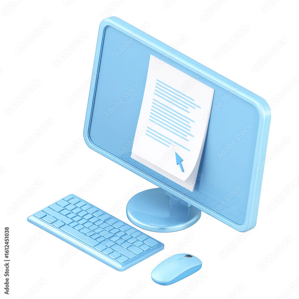 Aufkleber blue computer monitor keyboard mouse document isolated on a transparent background