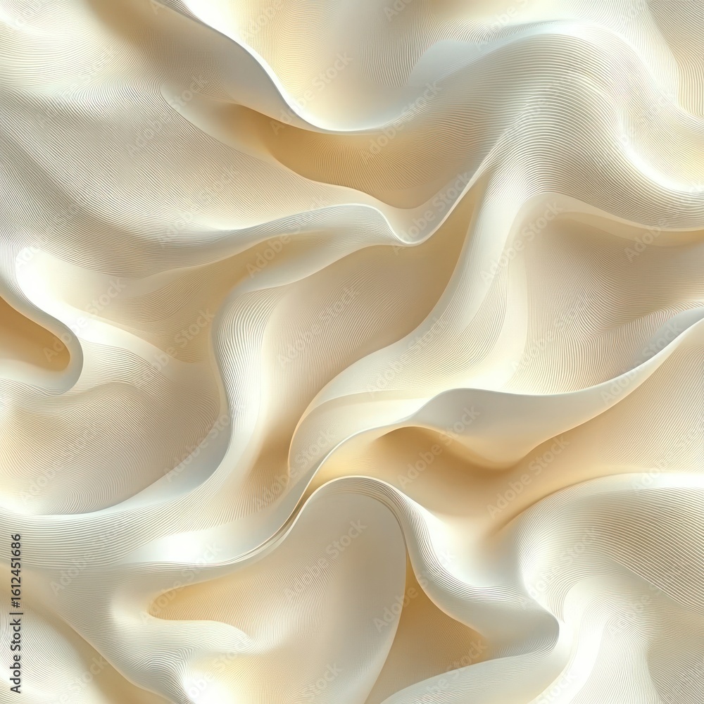 Poster soft flowing cream and beige fabric-like abstract waves with smooth curving texture creating a calm 