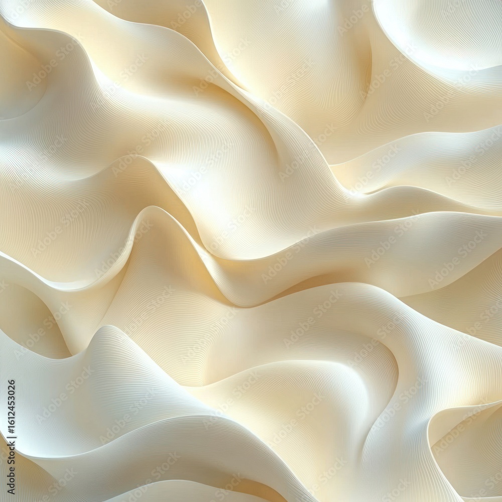 Poster soft flowing cream-colored fabric waves with subtle textured lines creating a smooth and calming abs