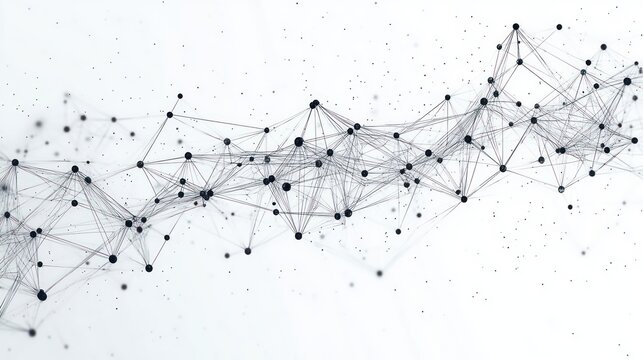 Abstract network of interconnected black dots and lines forming a complex web on a white background, evoking a sense of connectivity and modern technology
