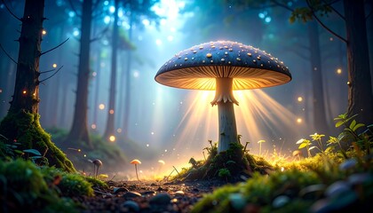 Glowing mushroom in a mystical forest