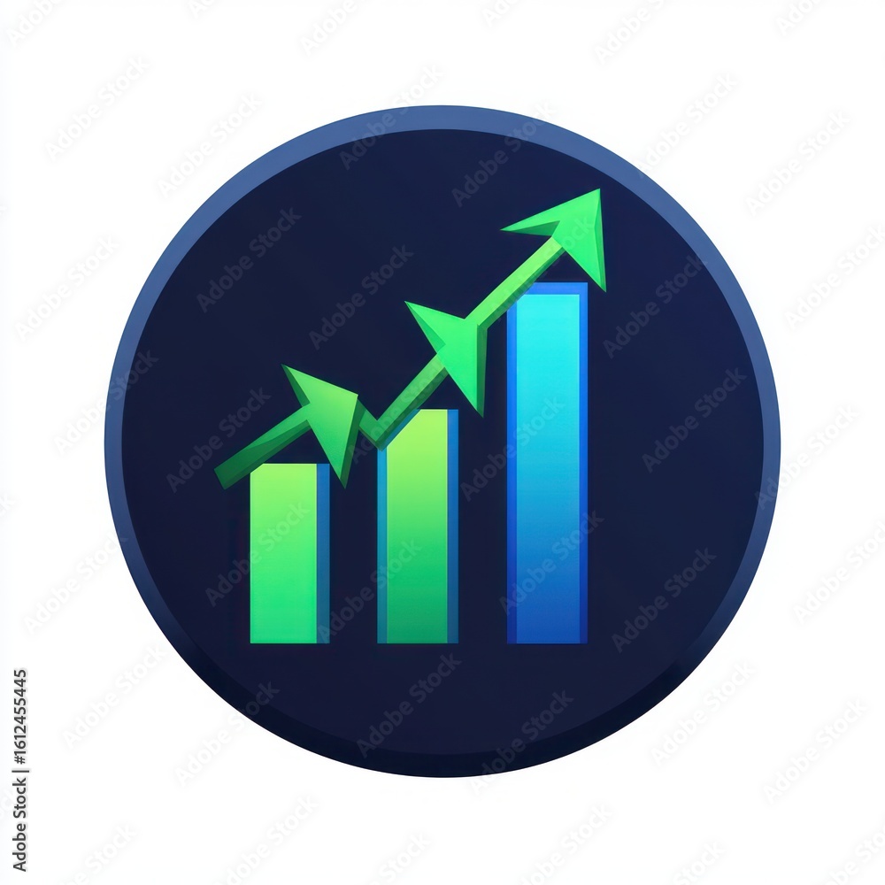 Poster three ascending vertical bars with upward pointing arrows illustrating growth or progress on a dark 