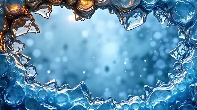 Dramatically illuminated, frost clear perimeter shot fracture with chill glimmering showcase ampere visually impress difference where glittering amber and polar blueness loop fluidly,