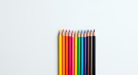 A vibrant row of colored pencils arranged neatly on a clean white background, ideal for back-to-school or art-related projects.