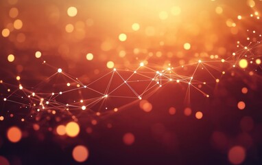 Abstract glowing network connections with orange and yellow bokeh lights creating a dynamic and futuristic atmosphere