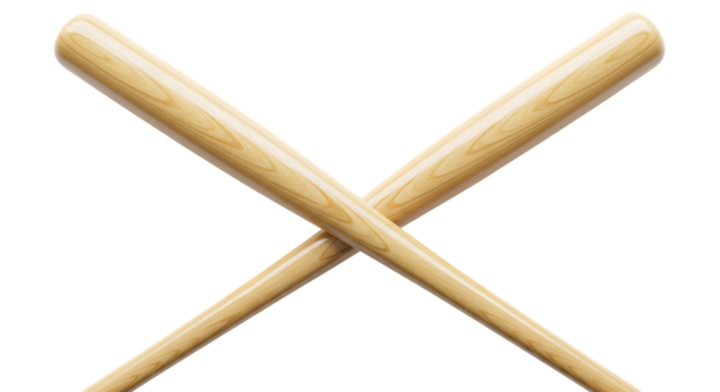 Crossed Wooden Baseball Bats isolated on a transparent background