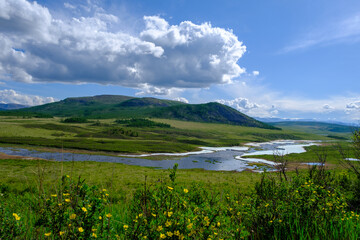 View above river, nature landscape. Buryatia. Siberia.