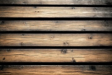 Obraz premium Close-up of weathered horizontal wooden planks with natural grain and knots, showing rustic texture and warm brown tones