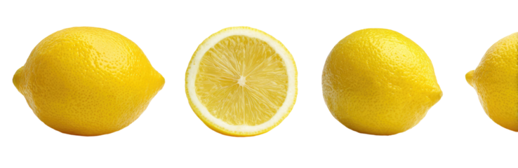 Four Lemons, Two Whole, Two Halved, Against a Black Background