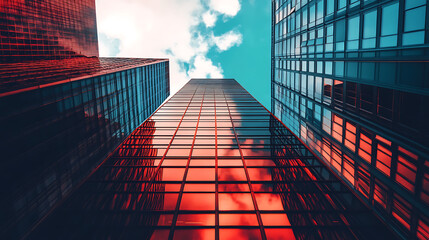 A tall building with many apartments and a balcony. The building is lit up at night. Scene is cozy and inviting