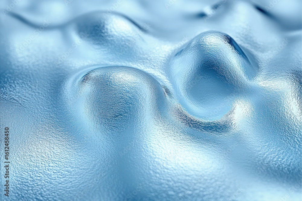 Poster close-up view of smooth, rippled metallic blue surface with soft, rounded bumps and textured reflect