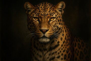 Fototapeta premium Majestic spotted leopard portrait with piercing golden eyes rendered in cinematic digital art style