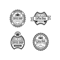 Collection of black vector designs coffee shop logos on a white background. Vintage logo for coffee shop