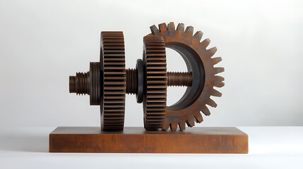 A close up of a gear with a spring attached to it. The gear is made of metal and has a circular shape