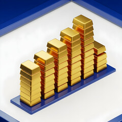 Golden Growth: Ascending Bar Graph of Gold Bullion Representing Financial Success and Growth