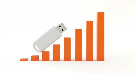 Data storage trends illustrated with a USB drive and rising bar chart