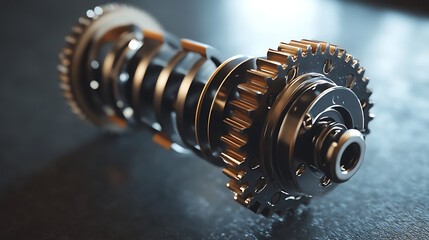 A close up of a gear with a spring attached to it. The gear is made of metal and has a circular shape