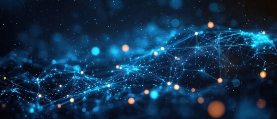 Abstract digital network visualization with interconnected glowing blue lines and nodes against a dark background conveying technology and connectivity