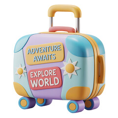 Colorful Suitcase with Travel Icons Representing Adventure and Vacation