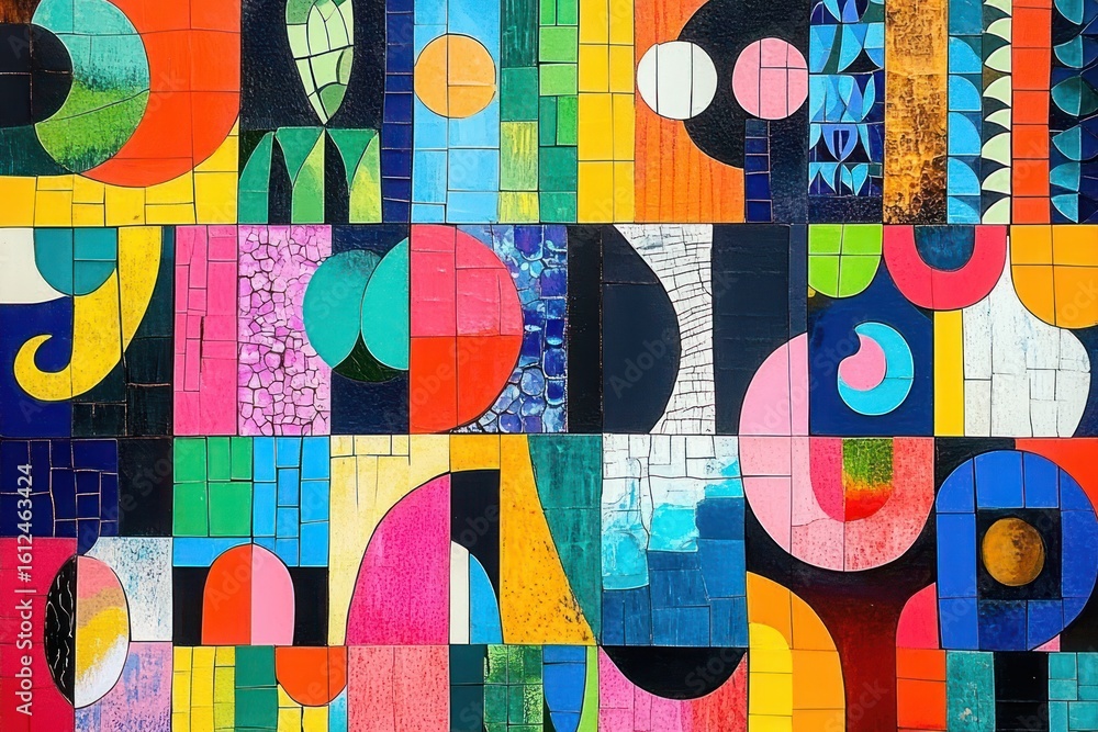 Aufkleber colorful mosaic of abstract geometric shapes and patterns with various bright hues and textures crea