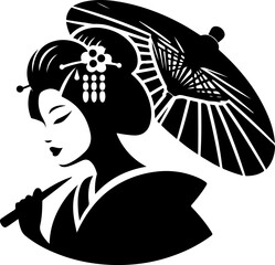 silhouette vwktor illustration sketch design icon logo symbol beauty japanese woman wearing traditional ethnic kimono