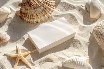 砂浜の貝殻とメッセージカードのモックアップ