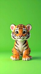 Cute tiger cub on green background