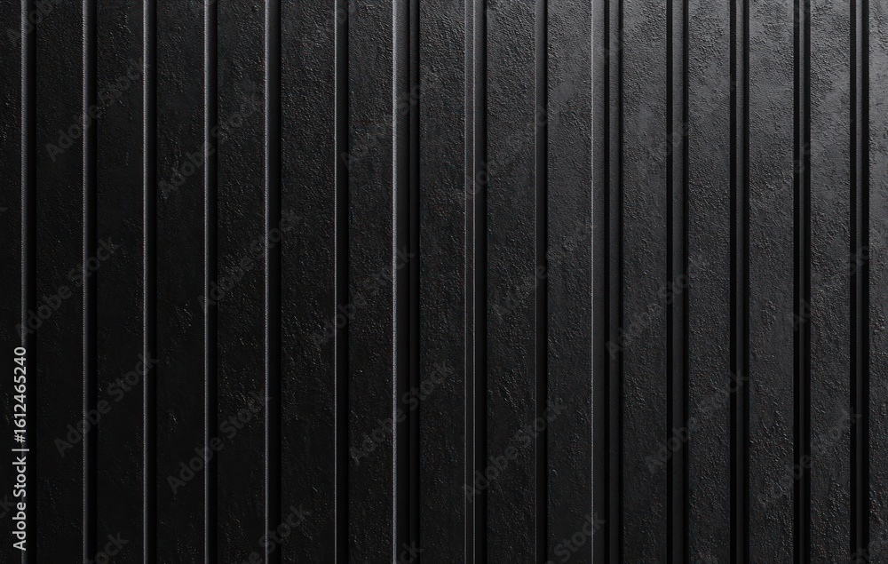 Poster close-up of dark vertical textured panels creating a sleek, modern, and minimalist pattern with subt