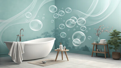 Clean Bathroom Scene Concept, Illustrated banner, Cleaning concept