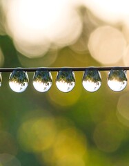 Dewdrops on a wire, nature's beauty