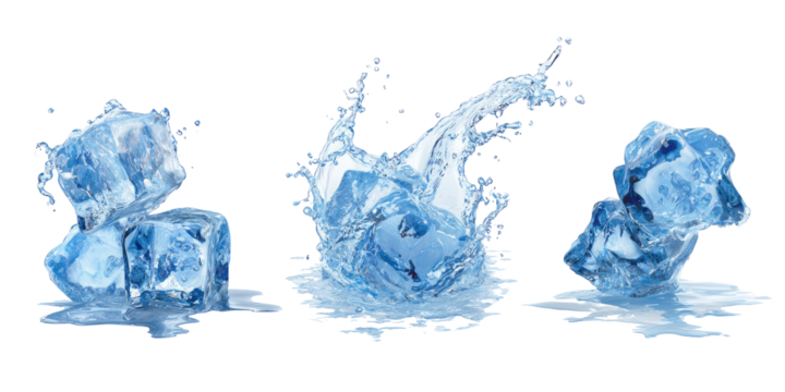 Ice cubes and water splashes