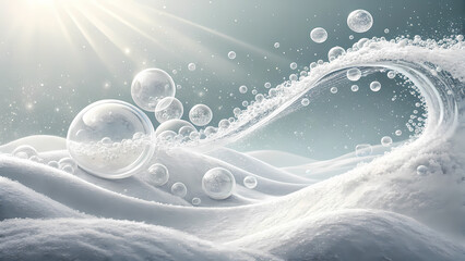 White Gloss with Sparkling Foam, Illustrated banner, Cleaning concept