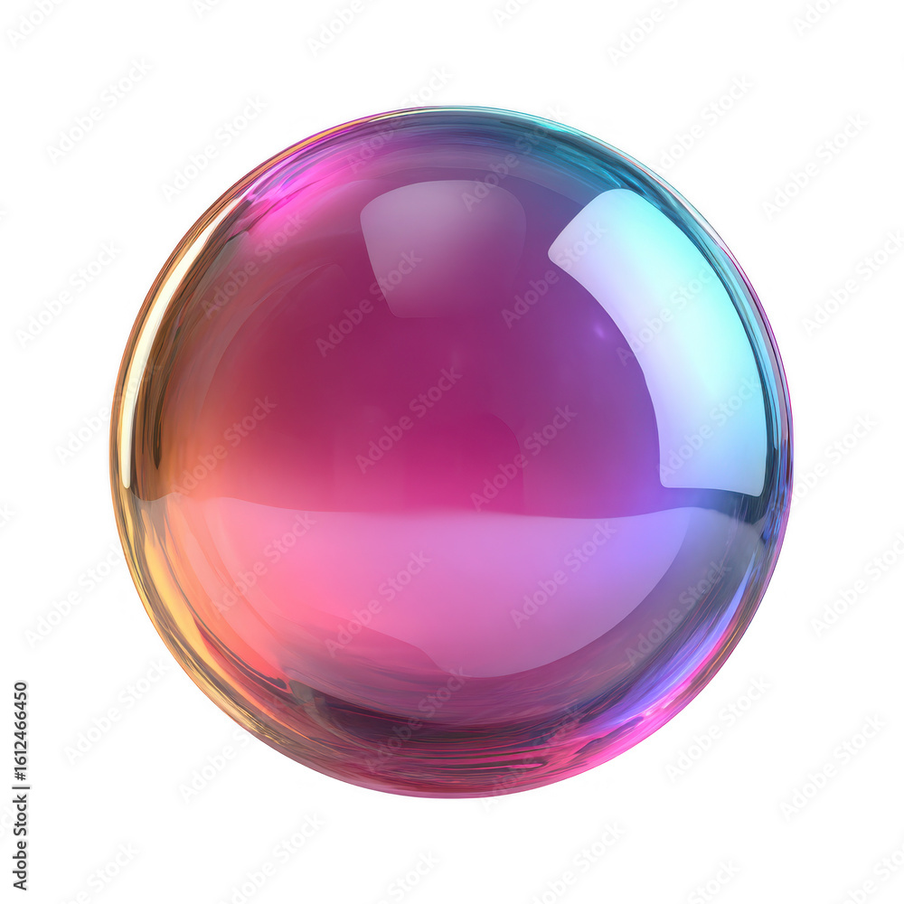 Poster glossy sphere with iridescent colors isolated on a transparent background bubble