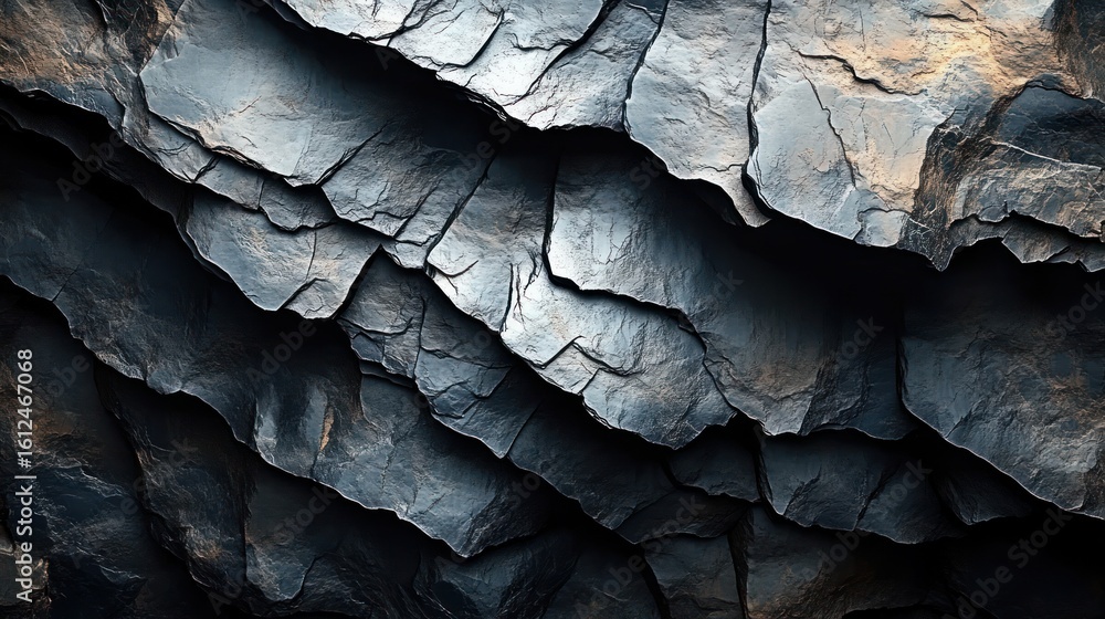 Poster close-up of layered rocky cave wall with textured uneven surfaces and natural cracks creating depth 