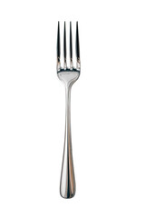 Polished silver fork, vertical shot