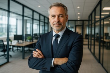 Fototapeta premium Professional executive portrait showcasing confident leadership in modern corporate environment