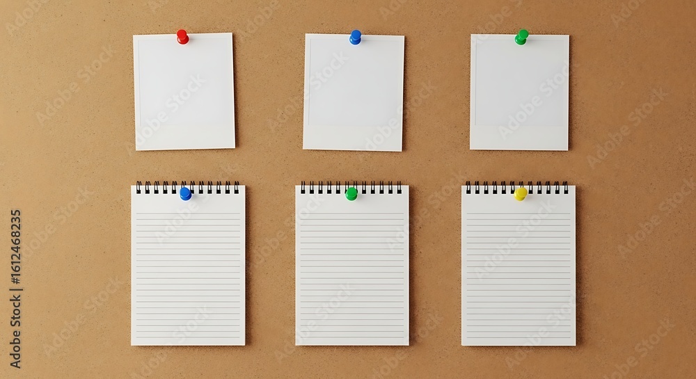 Poster corkboard with blank notepads and paper notes pinned for organizational display