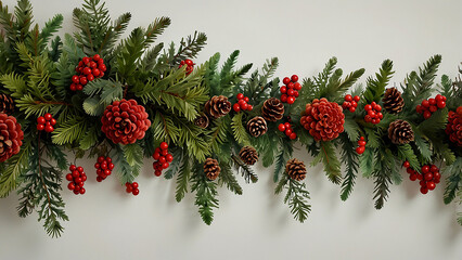 Festive christmas garland with pinecones and red berries
