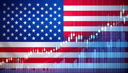 American economic growth concept with stock market chart over USA flag