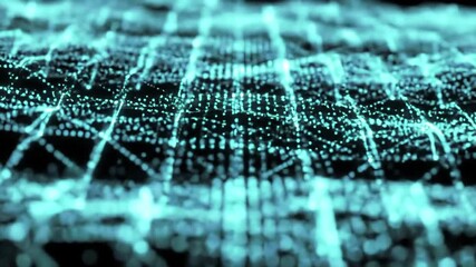 Futuristic 3D digital network grid with glowing data particles - Powered by Adobe