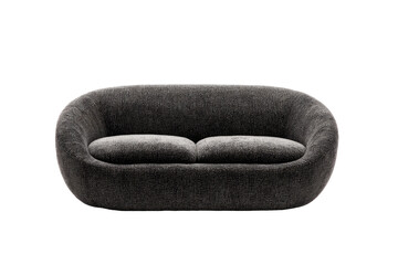 Dark gray, oval-shaped loveseat, plush upholstery