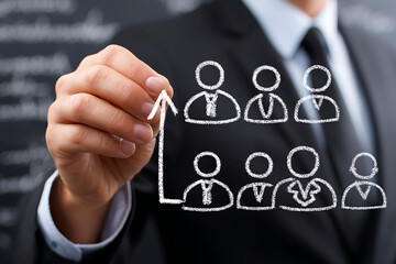 Business Professional Demonstrating Growth Strategy With Chalk Drawings in a Corporate Environment