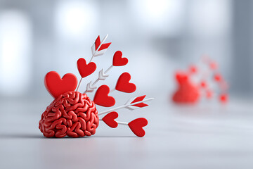 Creative Red and White Heart Design With a Brain Background Showcasing Emotion and Love Symbolism