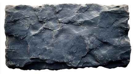Rough dark gray cracked stone slab with irregular jagged edges isolated on white background