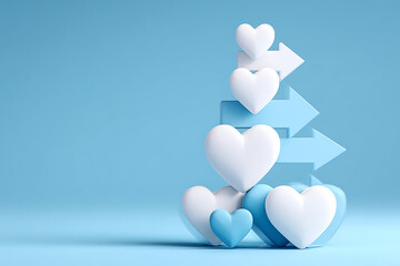 Decorative Hearts and Arrows Showcase Themes of Love and Direction in Soft Blue Tones