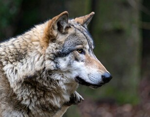 Close-up profile of a wolf in forest (1)